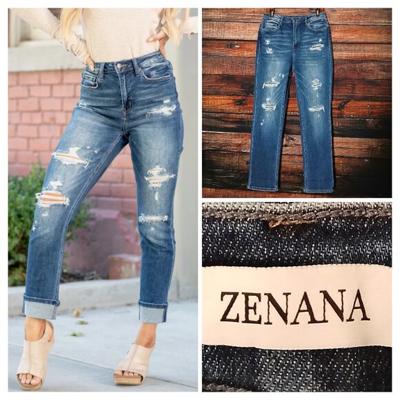 Zenana Outfitters Denim - Zenana Jeans Size 30 Charlotte High Rise Mom Distressed Blue Denim Stretch